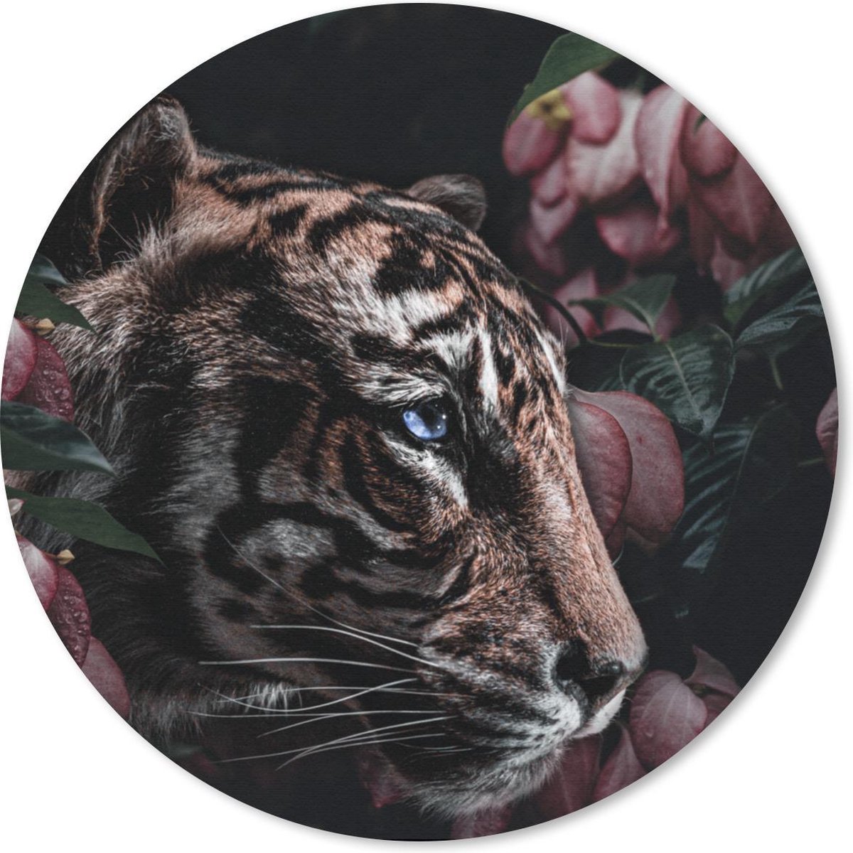 Muismat rond 40x40 cm - Mousepad Tijger - Bloemen - Plant - Ronde muismatten