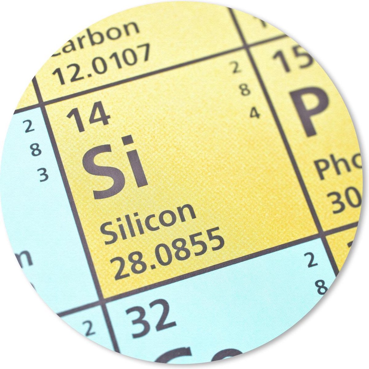 Muismat rond 40x40 cm - Mousepad Periodiek systeem met Silicium - Ronde muismatten