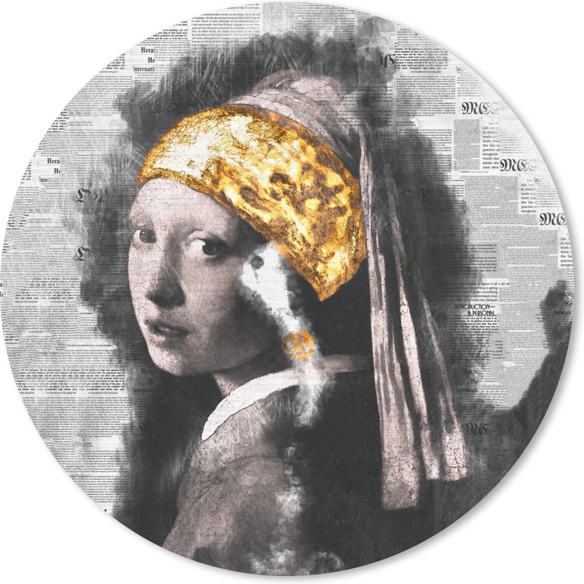 Muismat rond 40x40 cm - Mousepad Het meisje met de parel - Vermeer - Goud - Ronde muismatten
