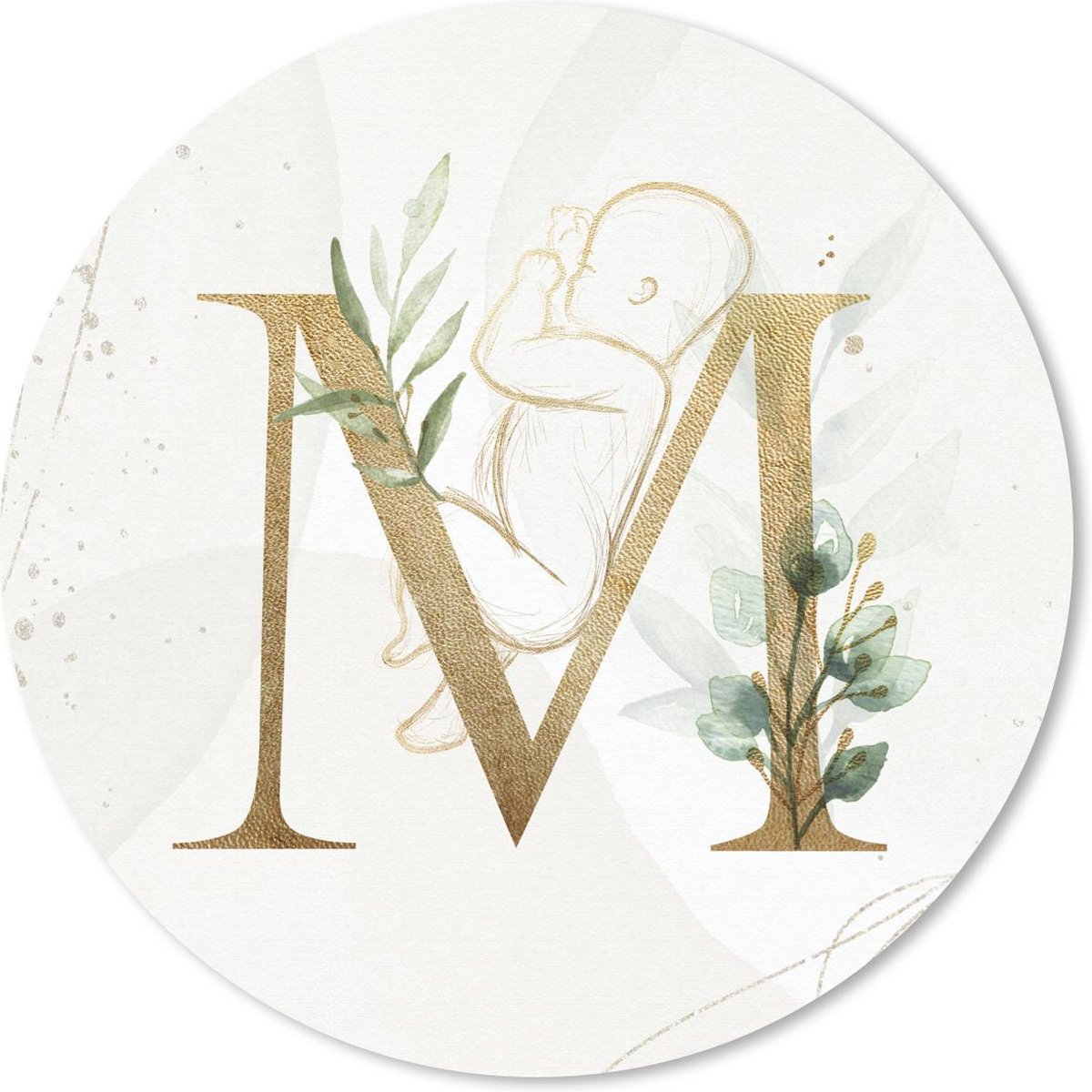 Muismat rond 40x40 cm - Mousepad Letters - M - Goud - Baby - Ronde muismatten
