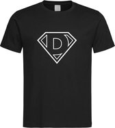 Zwart t-Shirt met letter D “ Superman “ Logo print Wit Size S