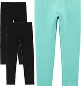 Kinder Legging | 3 Stuks | 2 x Zwart | Groen | Maat 104-116 | 95% Katoen