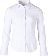 Dames blouse lange mouwen katoenmix met stretch wit | Maat S
