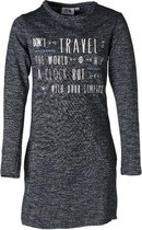 Meisjes slub jurk marine melange lange mouwen | Maat 116/ 6Y
