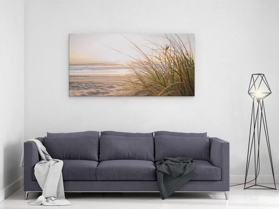 Artaza Canvas Schilderij Strand en Duinen bij Zonsondergang - Zee Schilderijen - 120x60 - Groot - Wanddecoratie Woonkamer