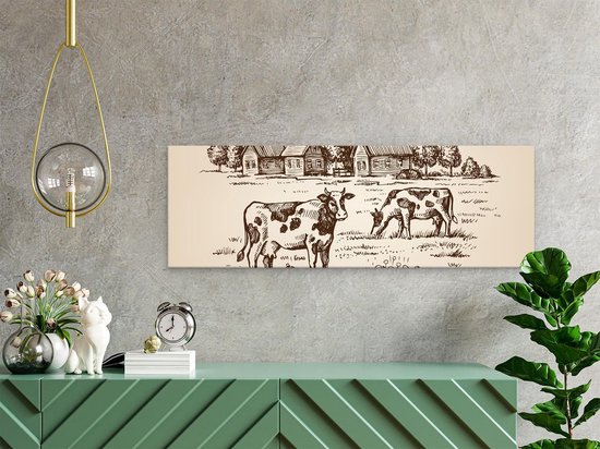 Artaza Peinture Sur Toile Vaches Dessinées Dans Une Ferme - Abstrait - 60x20 - Photo Sur Toile - Impression Sur Toile