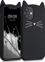 kwmobile hoesje voor Apple iPhone 12 mini - Backcover voor smartphone in zwart / wit - Kat design