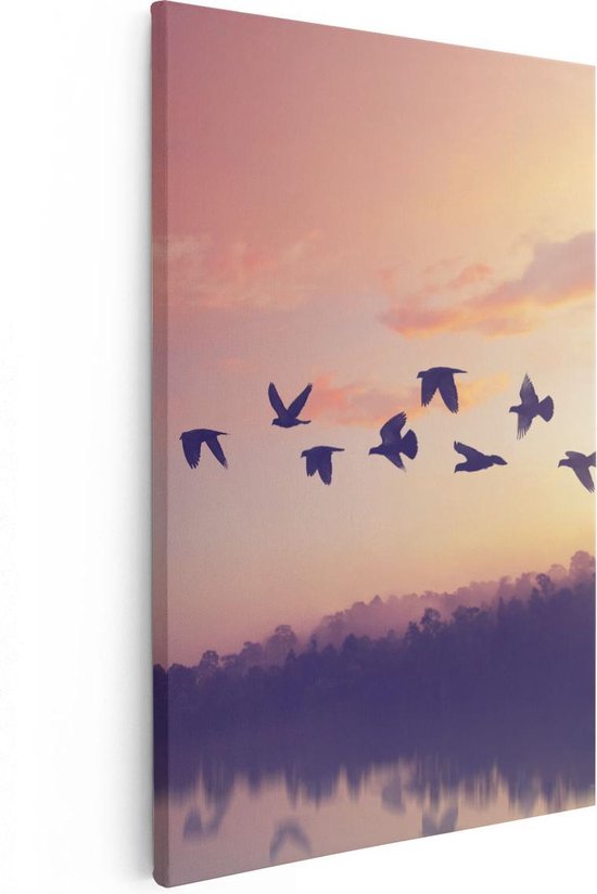 Artaza Canvas Schilderij Silhouet Vogels Tijdens Zonsondergang - 40x60 - Poster Foto op Canvas - Canvas Print