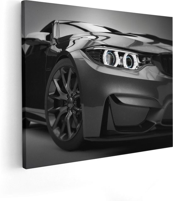 Artaza Canvas Schilderij Grijze Sportwagen Auto - Zwart Wit - 50x40 - Foto Op Canvas - Canvas Print