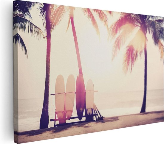 Artaza - Canvas Schilderij - Tropisch Strand Met Surfborden - Foto Op Canvas - Canvas Print