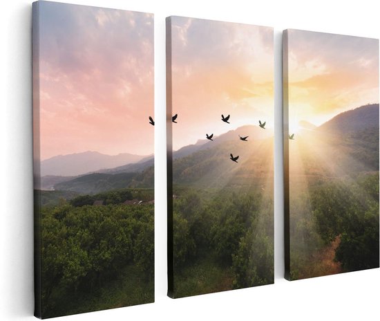 Artaza - Canvas Schilderij - Silhouet Zwerm Vogels Bij Zonsondergang - Foto Op Canvas - Canvas Print