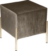 Atmosphera Suite kruk velvet - Kaki - Poef - 40 x 40 x H40 cm - Gouden poten