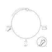 Joy|S - Zilveren enkelbandje - bedel enkelband - krab zeepaardje schildpad - 22 cm + 3 cm extension
