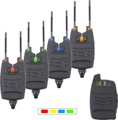 TBG™ 1+4 Karpervissen Alarm Set - Geluiden en LED Alarmerende - Draadloze - Vissen Beetverklikker Indicator Elektronische - met Winkelhaak Oor Bar