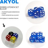 Akyol® Vijf gekleurde dobbelstenen | Set 5 | Dobbelsteenbak | Normale dobbelstenen | Gekleurde dobbelstenen | Blauw witte | Dices | Polydice