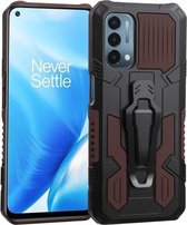 Voor OnePlus Nord N200 5G Machine Armor Warrior Schokbestendige pc + TPU-beschermhoes (bruin)