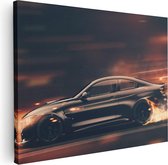 Artaza Canvas Schilderij Zwarte Sportwagen Auto Met Vlammen - 40x30 - Klein - Foto Op Canvas - Canvas Print