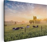 Artaza Canvas Schilderij Koeien In De Wei Tijdens Zonsopgang - 120x80 - Groot - Foto Op Canvas - Wanddecoratie Woonkamer