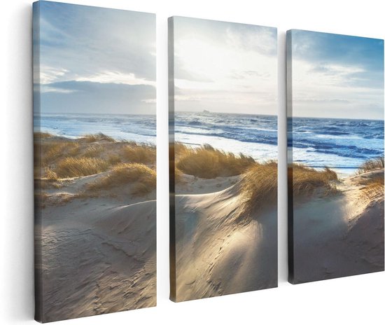 Artaza Canvas Schilderij Drieluik Duinen En Zee  - 120x80 - Foto Op Canvas - Canvas Print