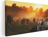 Artaza Canvas Schilderij Kudde Koeien In Weiland Bij Zonsondergang - 100x50 - Groot - Foto Op Canvas - Canvas Print