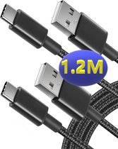 2x USB-C Data- en Laadkabel 1M - 2.4A Snellader Kabel - Fast en Quick Charge Oplaadkabel - Type C Naar USB-A - Oplaadsnoer Telefoon - Laptop - Samsung Galaxy en Note - Sony - OnePlus - Gevloc