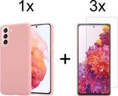 Samsung S21 FE Hoesje - Samsung galaxy S21 FE hoesje roze siliconen case hoes cover hoesjes - 3x Samsung S21 FE screenprotector