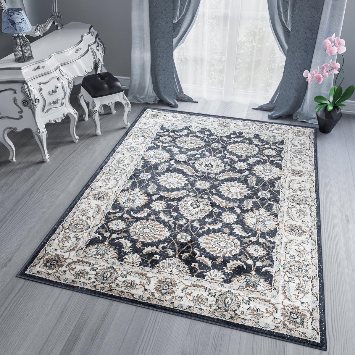 Tapiso Dubai Vloerkleed Antraciet Oriental Oosters Tapijten Maat- 60x100 Beige Antraciet6