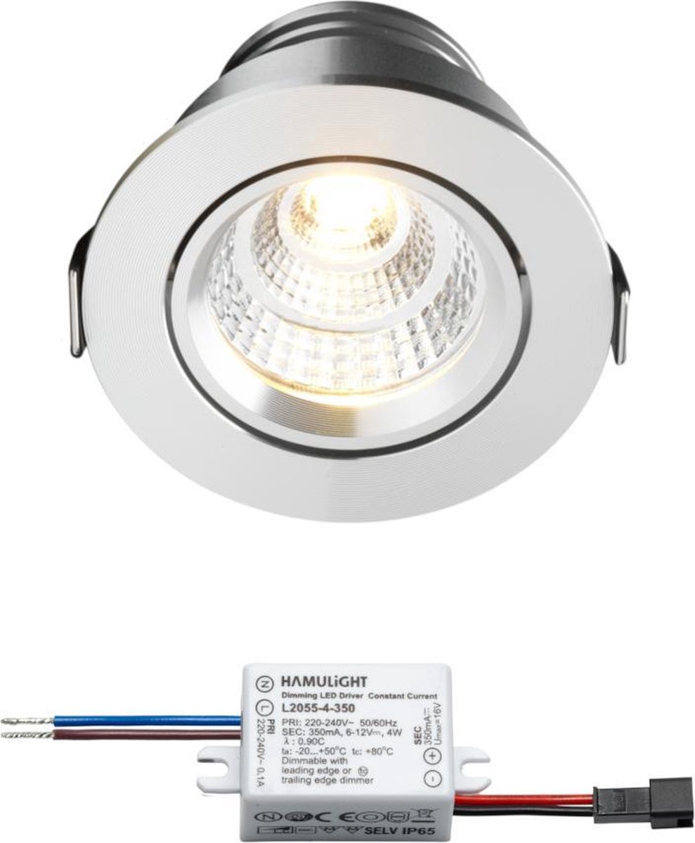 LED inbouwspot Granada - inbouwspots - downlights - plafondspots - 4 watt - rond - kantelbaar - dimbaar - 230V - IP54 - warmwit
