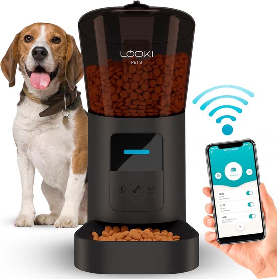 Looki® Slimme Voerautomaat met App - Matzwart - Katten & Honden - Automatisch - Instelbaar Voedingsschema - WIFI - Voerbak zwart