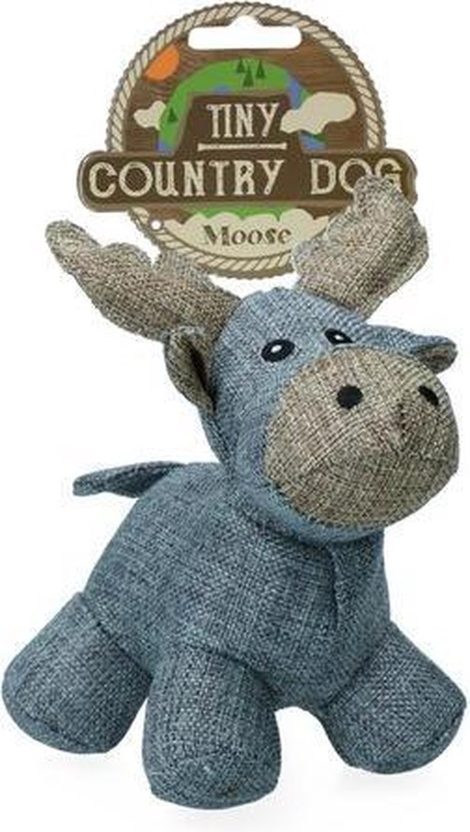 Country Dog Tiny Moose - Honden speelgoed - Honden speeltje met piepgeluid - Honden knuffel gemaakt van duurzame materialen - Dubbel gestikt - Extra lagen - Voor trek spelletjes of apporteren - Grijs - 16x14cm