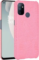 OnePlus Nord N100 Hoesje - Mobigear - Croco Serie - Hard Kunststof Backcover - Roze - Hoesje Geschikt Voor OnePlus Nord N100