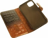 Made-NL drie pasjes (iPhone 12 mini) book case robuuste Lak Zwart Taupe krokodillenprint leer schijfmagneet
