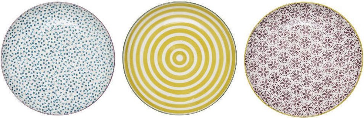 Bloomingville Patrizia borden - set van 3 - D 16 cm - Stoneware - Multi color