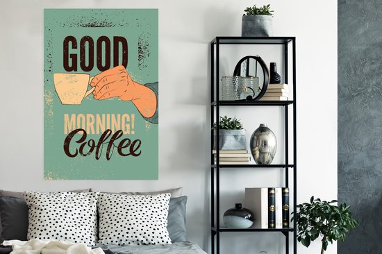 Bonjour café sur fond turquoise 80x120 cm