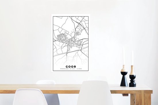 Affiche Carte - Goor - Zwart - Wit - 40x60 cm