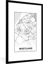Fotolijst incl. Poster - Kaart - Westland - Zwart - Wit - 80x120 cm - Posterlijst