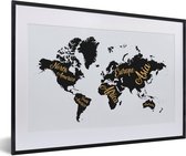 Fotolijst incl. Poster - Wereldkaart - Letters - Goud - 60x40 cm - Posterlijst
