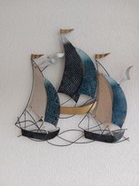 Wanddecoratie metaal zeilboten - race - (summer sail) - 3D metalen muurdecoratie - schilderij boten - watersport decoratie - voor woonkamer - 67 X 66 CM