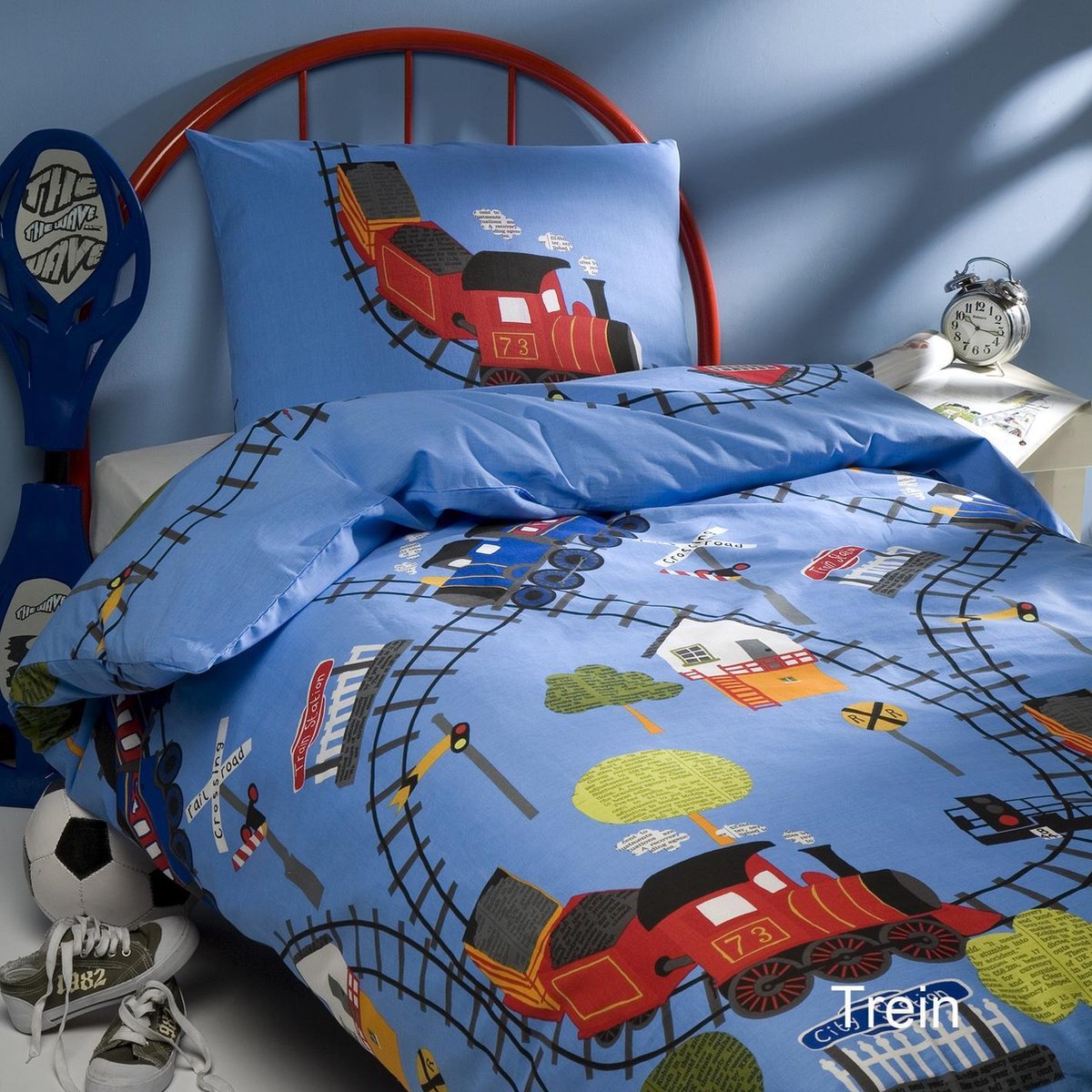 Day Dream Trein - Dekbedovertrek - Peuter - 120x150 cm + 1 kussensloop 60x70 cm - Blauw - Day Dream kids
