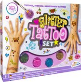 ToyzCreative - Mega Glitter Tattoo Set - 4 Kleuren - Met Lijm & Kwast - 42 Sjablonen - Glitter Tattoos - Plak Tattoos Voor Kinderen