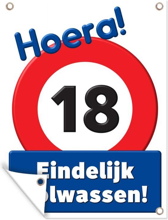 Affiche jardin - Toile Posters de jardin extérieur - Anniversaire - 18 ans - Panneau de signalisation - 90x120 cm - Jardin