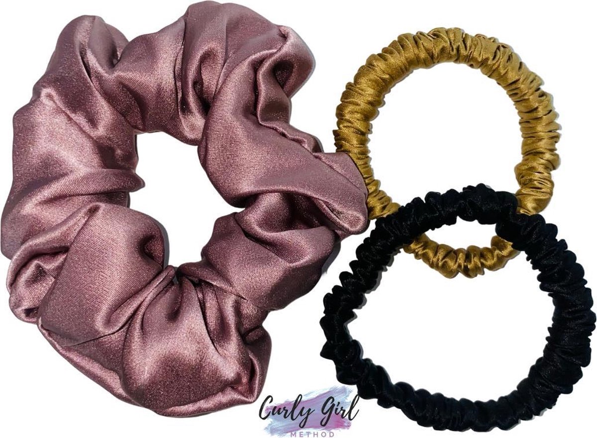 Curly Girl Method NL - Set 3 silk scrunchies - Mix1 - 100% moerbei zijde