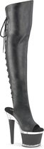 Pleaser Plateau Overknee Laarzen -37 Shoes- SPECTATOR-3019 US 7 Zwart/Transparant