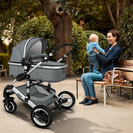 KIDUKU- 3 in 1 combi-kinderwagen- grijs/zilver- buggy incl. autostoeltje-regenhoes- inklapbaar van KIDUKU — afbeelding 5