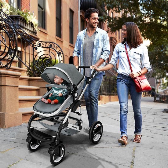 KIDUKU- 3 in 1 combi-kinderwagen- grijs/zilver- buggy incl. autostoeltje-regenhoes- inklapbaar van KIDUKU — afbeelding 4