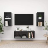 3-delige Tv-meubelset spaanplaat hoogglans grijs