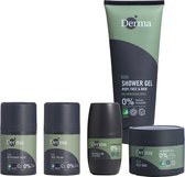 Derma Man verzorgingsset - Mud wax + Gezichtscreme + Aftershave + Douchegel 3-1 + Deodorant roller - Parfumvrij