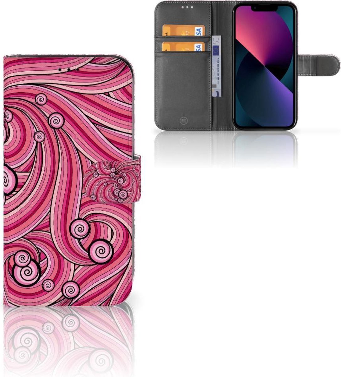Book Case voor Apple iPhone 13 Hoesje Swirl Pink