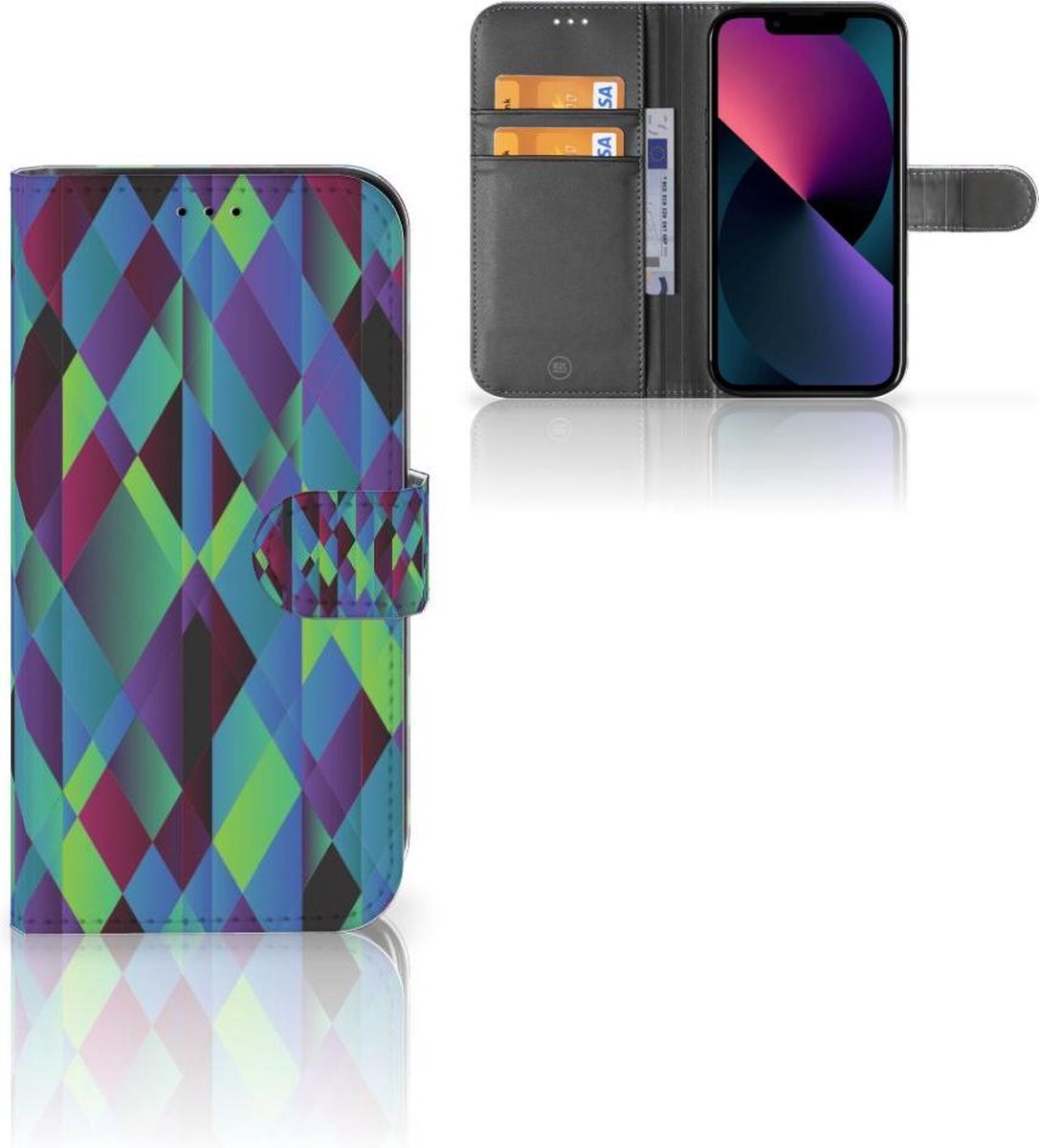 Apple iPhone 13 Book Case Abstract Green Blue