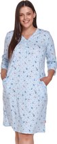 Doctor Nap Katoenen Nachthemd Dames | Nachthemd Dames 3/4 Mouw Volwassenen | Nachtjapon Dames | Bloemen Deep Blue TB.4393 XL